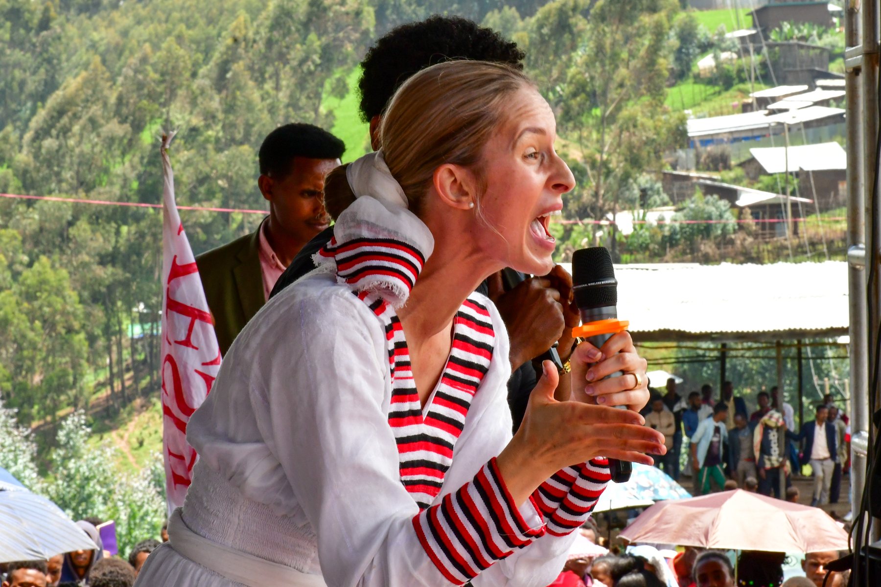 Tamryn Klintworth ministering at an outdoor event