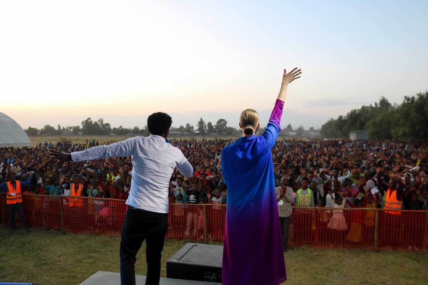 Evening Gospel crusade stage and crowd