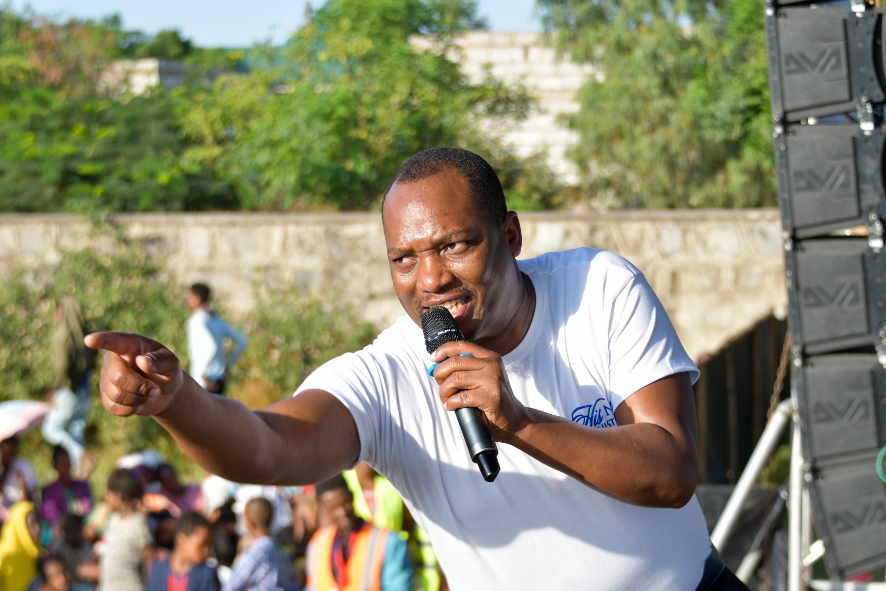 Preacher speaking at a Gospel crusade